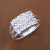 Sterling Silver Silver Three Rows Stone Ring Brand New