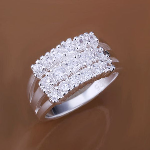 Sterling Silver Silver Three Rows Stone Ring Brand New