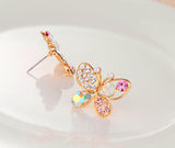 18KG Shiny Colorful Cystal Pearl Butterfly Stud Earrings