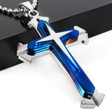 Stainless Steel Black Blue Cross Pendant Necklace