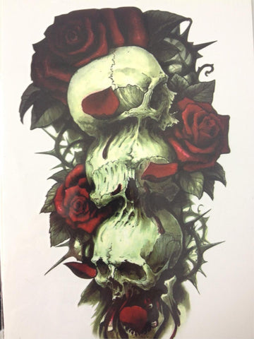 Skull And Red Rose Waterproof Temporary Tattoo