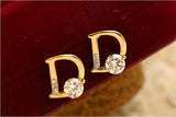 Sparkling Gold plated Letter D Stud Earrings