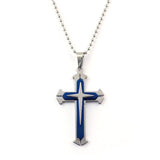 Stainless Steel Black Blue Cross Pendant Necklace