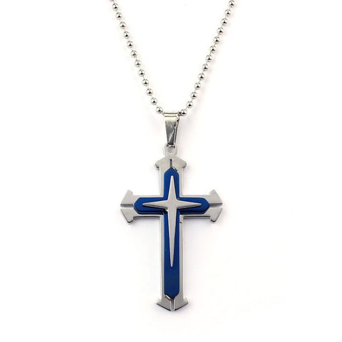 Stainless Steel Black Blue Cross Pendant Necklace