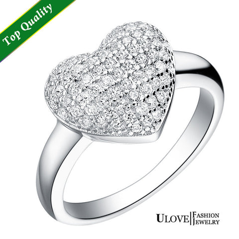 Sterling Silver White Gold Heart Ring Zirconia Brand New