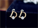 Sparkling Gold plated Letter D Stud Earrings