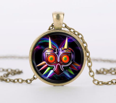 Legend of Zelda Majoras Mask Colorful owl Glass Round Pendant Charm Necklace