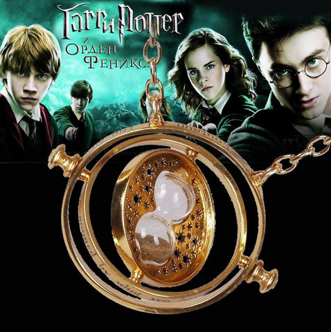 Harry Potter Time Turner Hourglass Vintage Pendant Hermione Granger Necklace 18K Gold Plated