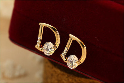 Sparkling Gold plated Letter D Stud Earrings